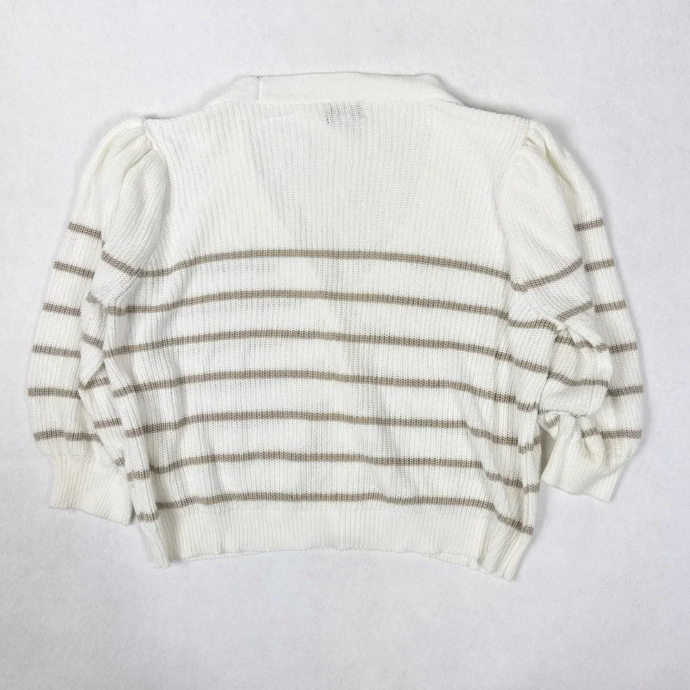 Evereve Hayes Cardigan Womens‎ XL Ivory Taupe Stripe Button Front